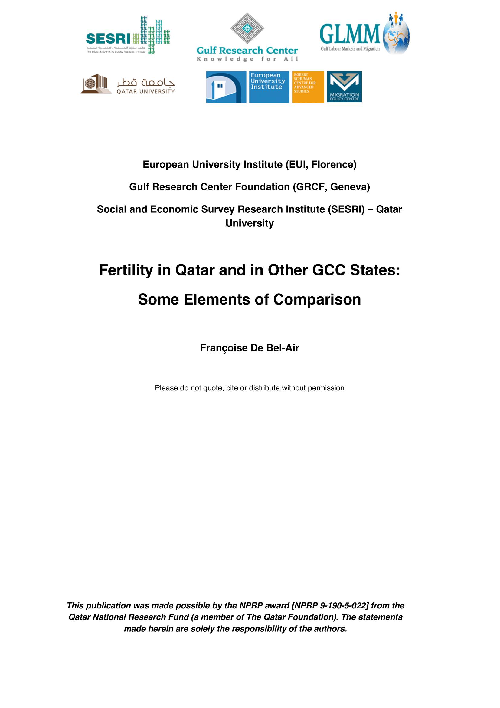 Fertility in Qatar and in Other GCC States: Some Elements of Comparison