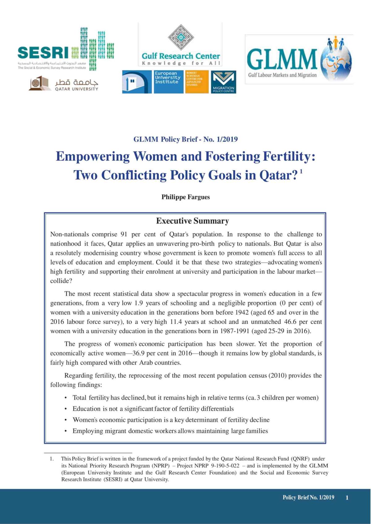 Empowering Women and Fostering Fertility: Two Conflicting Policy Goals in Qatar?