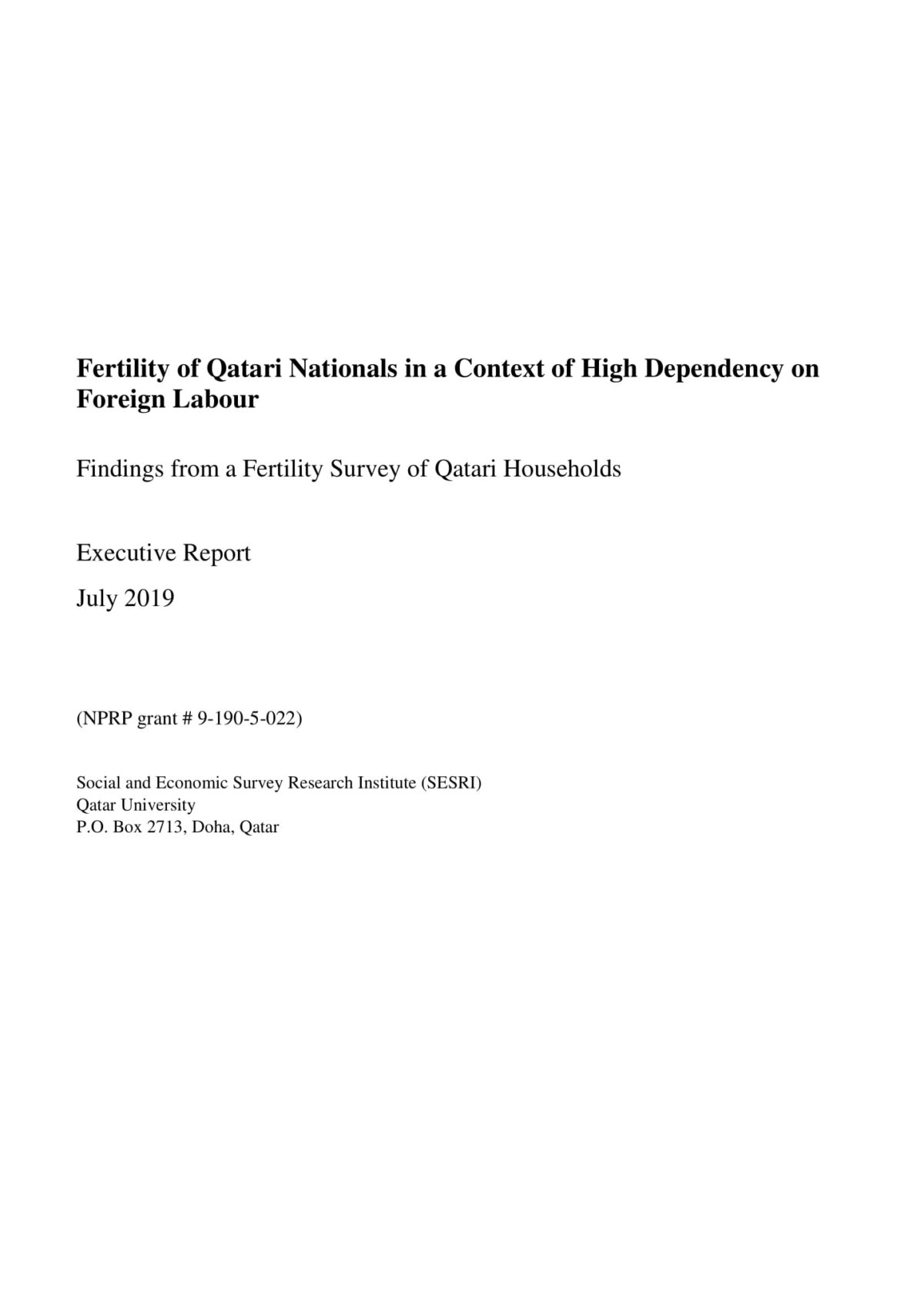 Fertility of Qatari Nationals in a Context of High Dependency on Foreign Labour